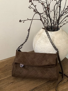 Women Retro PU Leather Quilted Crossbody Bag Frosted Diamond Lattice Chain Shoulder Underarm Bag Daily Commute Satchel