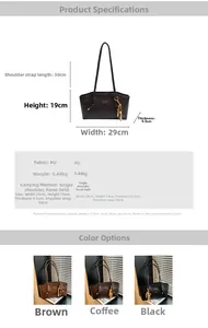 Detailed dimension chart and color comparison for retro PU leather tote with bead charm