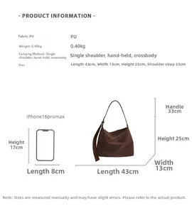 Detailed size chart for the leopard print PU hobo bag with dimensions and phone comparison