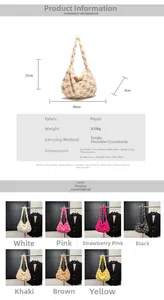 Detailed size chart and multi-color options for large plush checkerboard crossbody bag