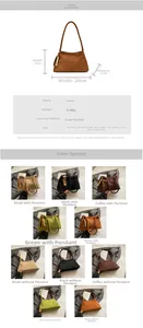 Detailed size specifications and color options for the suede retro shoulder tote bag