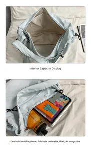 Vue détaillée du grand sac cabas en nylon montrant l'intérieur spacieux et la fermeture