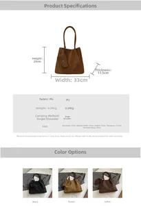 Size chart showing large matte PU leather tote bag dimensions 33x29x11.5cm with strap