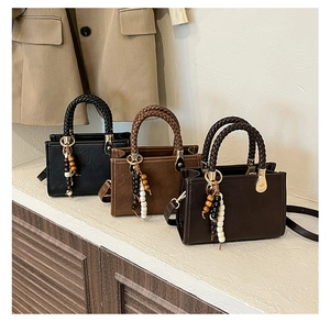 Retro square crossbody bags with woven handles and beaded tassels in three colors
