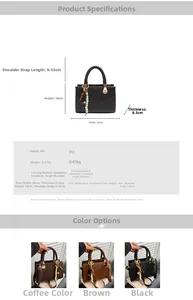 Detailed size specifications and color comparison of the vintage PU leather handbag