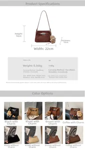 Detailed dimension chart and material specs for the vintage PU leather shoulder bag