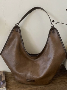 Vintage Retro PU Leather Hobo Tote Bag For Women Large Capacity Minimalist Shoulder Bag Commuter Underarm Bag With Magnetic Closure