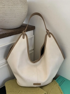 Minimalist cream white hobo tote bag with camel straps and large capacity for daily use