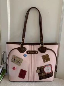 Vintage PU Leather Large Capacity Tote Bag For Women Puppy Appliqué Patch Stitching Shoulder Bag College Style Daily Tote