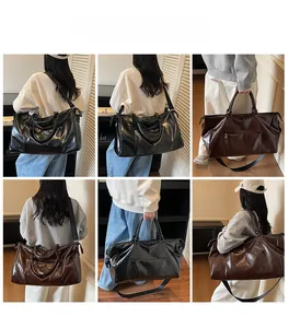 Détails de grands sacs de voyage en similicuir noir et marron avec bandoulière