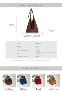 Detailed size specifications and color comparison of the corduroy tote bag in four colors