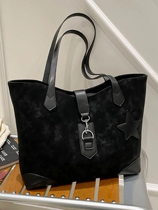 Vintage Stern Dekor PU Leder Tragetasche Große Kapazität Matte Umhängetasche Für Damen Herbst Winter Mode Pendler Handtasche