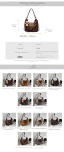 Detailed size specifications and material chart for large leopard print suede tote bag