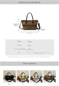 Detailed size chart and dimensions of the canvas tote bag with embroidered letters