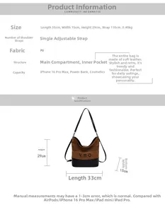 Detailed size specifications for the large capacity two-tone tote bag with YRO logo