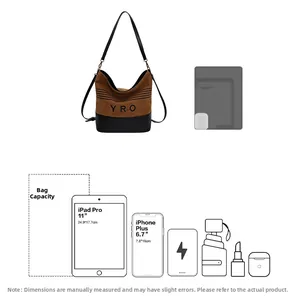 Detail view of large tote bag capacity showing 11 inch iPad and daily essentials