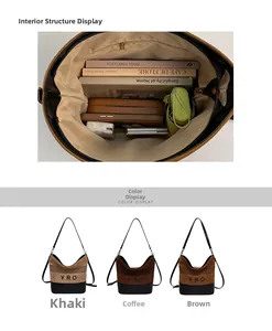 Detailed interior storage space of the large capacity crossbody bucket tote bag
