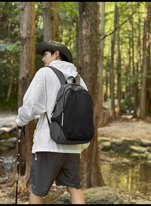 Outdoor backpack close-up with side adjustment buckle and durable nylon texture