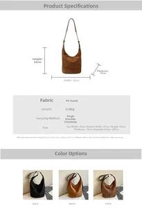 Detailed size chart and parameter table for large capacity PU leather bucket bag