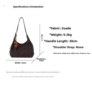 Spécifications de taille du sac cabas en daim marron avec dimensions et largeur de 33 cm