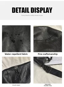 Détails du tissu PU imperméable, coutures, fermeture éclair fluide et sangle ajustable