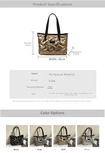 Detailed size specifications and color options for the padded PU leather tote bag
