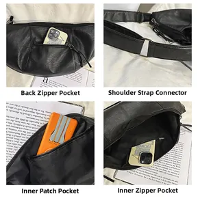 Détails du sac en cuir PU noir avec poche antivol à l'arrière et compartiments internes