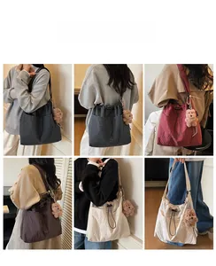 Detailed views of checkered canvas tote bags in various colors with cute bear charms