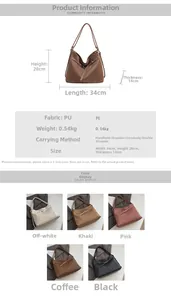 Detail view of a pleated PU leather tote bag with size specs and five available colors