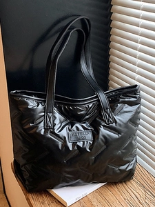 Women Large Capacity Quilted Puffer Tote Bag Metallic Padded Winter Shoulder Bag Versatile Lightweight Fashion Handbag