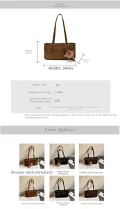 Detailed size specifications and color comparison of the vintage PU leather shoulder bag