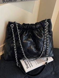 Sac à Épaule Femme Grande Capacité Matelassé Losanges en Cuir PU Élégant Chaîne Sac Seau Décontracté Voyage Main