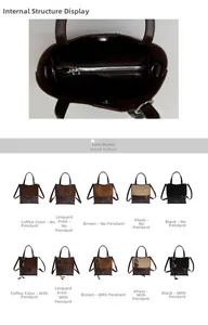 Detailed view of the bucket bag interior with zipper pocket and metal magnetic clasp