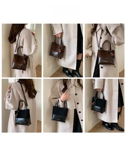 Detailed views of vintage bucket bag showing handheld and crossbody styling options