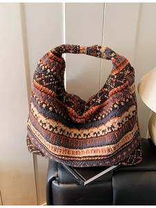 Bohemian style plush tote bag with vintage geometric patterns and large capacity
