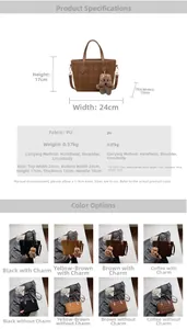 Detailed size chart and specifications for vintage bucket bag with bear pendant