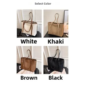 Collage of large capacity tote bags in four colors showing leather texture and straps
