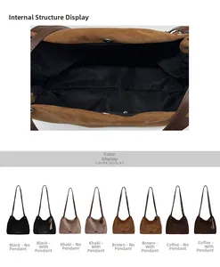 Macro shot showing large main compartment and zip pocket of suede tote handbag