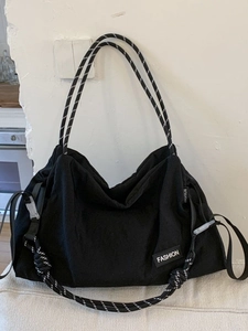 Women Large Capacity Nylon Tote Bag Casual Minimalist Crossbody Bag With Braided Rope Strap Fashion Solid Color Shoulder Bag