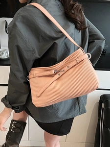 Chic pleated hobo bag in apricot with adjustable buckled strap for women's daily commute