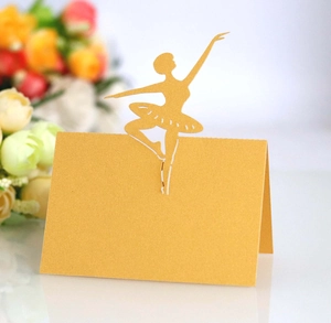 Elegant gold laser-cut ballet dancer table place card for weddings and events