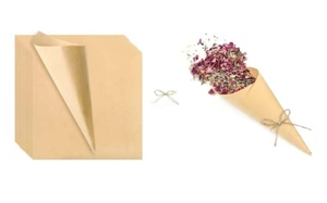 DIY kraft paper wedding confetti cones with twine bow for petals and dried flowers