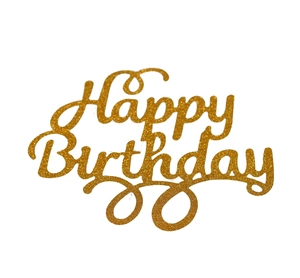 Laser Cut Glitter Cardboard Cake Topper Happy Birthday Love Heart Design Decorative Party Cake Pick For Celebration