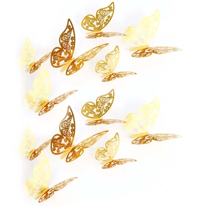 Intricate detail of 3D gold hollow butterfly wall stickers for elegant party decoration