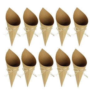 DIY Kraft Paper Wedding Confetti Cones With Hemp Rope For Party Petal Flower Cones Rustic Wedding Favors Holder Decoration