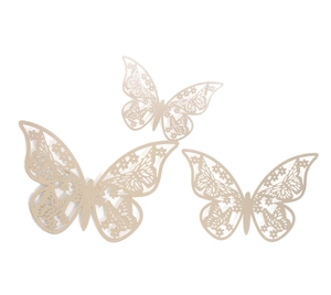 Dreiteiliges Set filigraner, lasergeschnittener Schmetterling-Wandaufkleber aus Karton