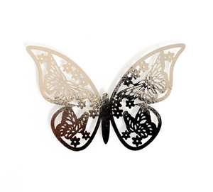 Detailed laser-cut hollow pattern with gold gradient on 3D decorative butterfly wall sticker