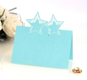 Elegant Tiffany blue laser-cut star table tent card for wedding guest seating