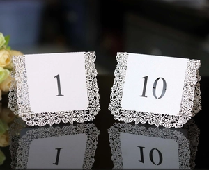 Laser Cut Table Number Cards Artificial Pearl Paper Lace Rose Flower Pattern Wedding Banquet Decoration European Style Elegant