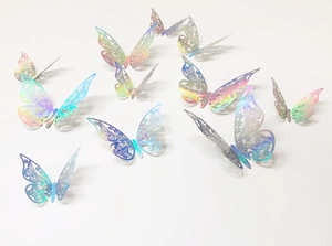 Detailed view of 3D laser-cut holographic butterfly wall stickers with intricate patterns